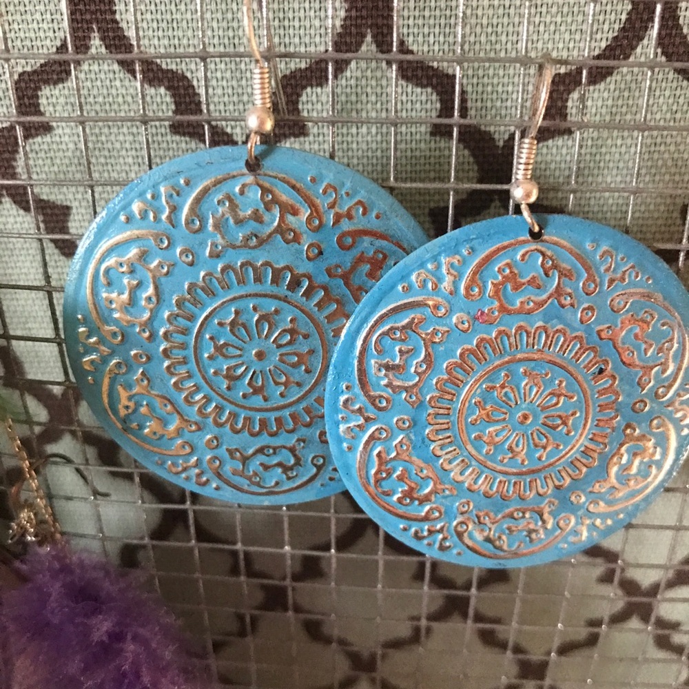 Blue medallion earrings